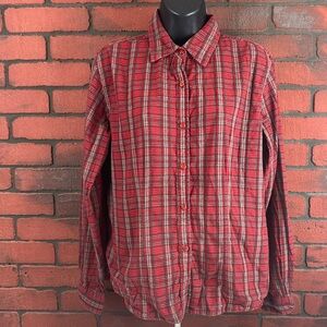 Woolrich Shirt Womans Medium Red Plaid Rippled Button Down